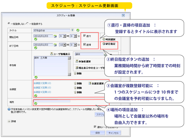 02.【スケジューラ】スケジュール登録項目の改善（会議室複数指定・直行直帰等）