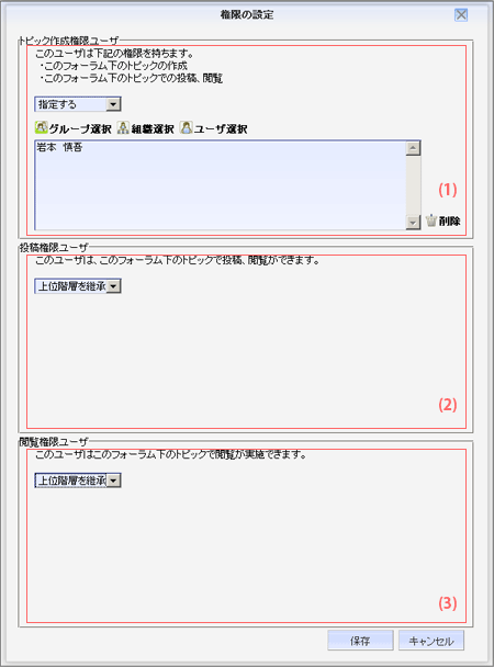 フォーラム権限変更画面