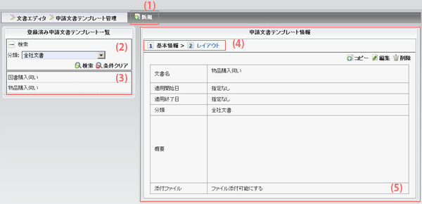 申請文書テンプレート管理基本画面