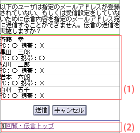 メール通知確認画面