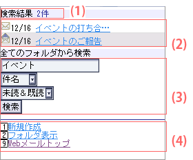 メール検索結果画面