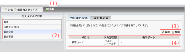 SFA　独自項目定義画面