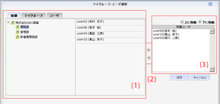 組織　所属ユーザ編集画面